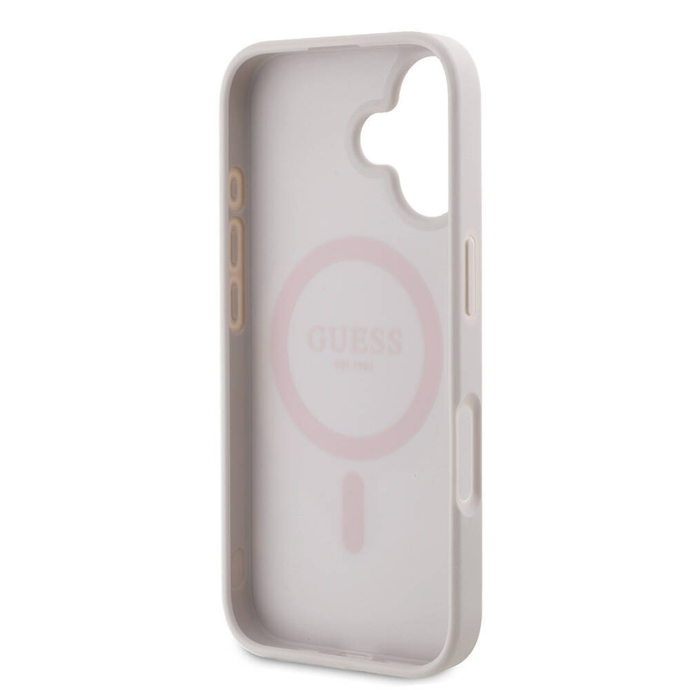 Apple iPhone 16 Kılıf Guess Orjinal Lisanslı M-safe Şarj Özellikli PU Deri 4G Desenli Taşlı Üçgen Logolu Kapak - 11