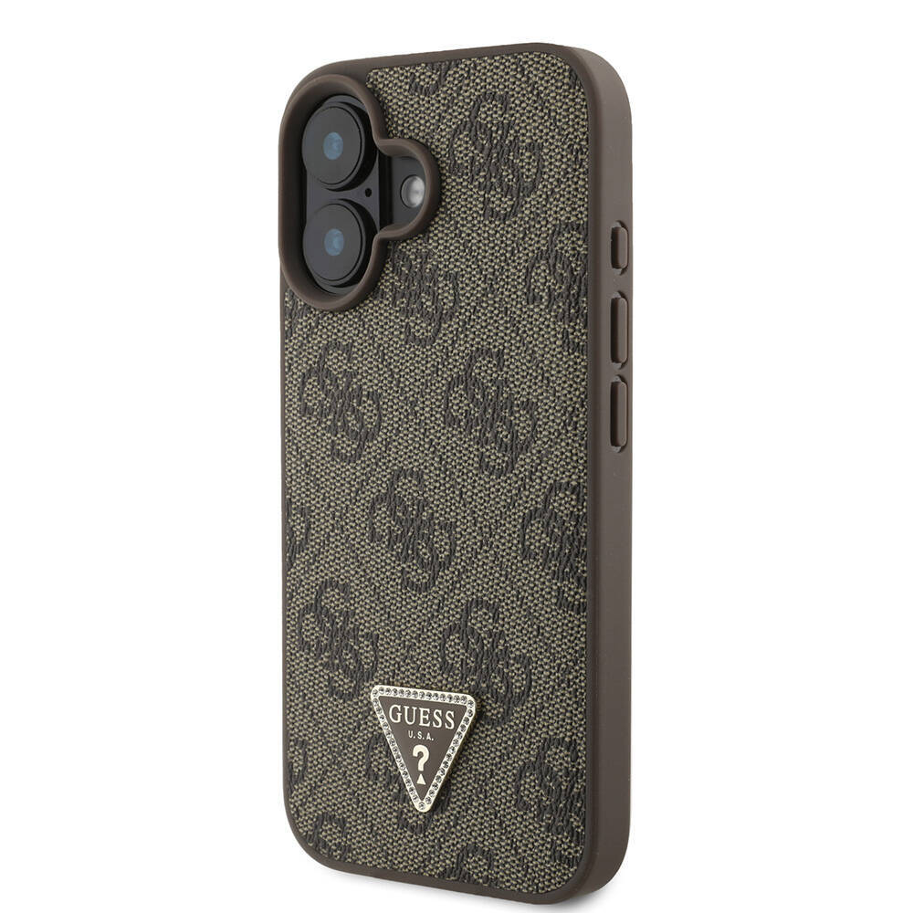 Apple iPhone 16 Kılıf Guess Orjinal Lisanslı M-safe Şarj Özellikli PU Deri 4G Desenli Taşlı Üçgen Logolu Kapak - 12