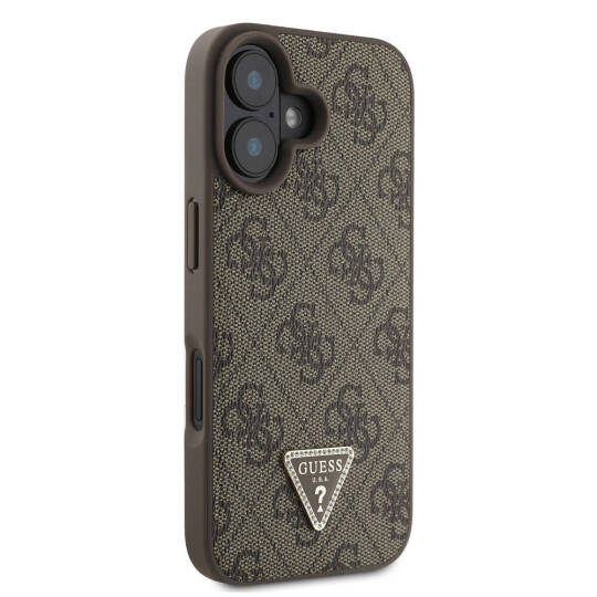 Apple iPhone 16 Kılıf Guess Orjinal Lisanslı M-safe Şarj Özellikli PU Deri 4G Desenli Taşlı Üçgen Logolu Kapak - 14