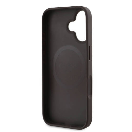 Apple iPhone 16 Kılıf Guess Orjinal Lisanslı M-safe Şarj Özellikli PU Deri 4G Desenli Taşlı Üçgen Logolu Kapak - 17