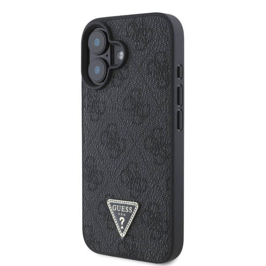 Apple iPhone 16 Kılıf Guess Orjinal Lisanslı M-safe Şarj Özellikli PU Deri 4G Desenli Taşlı Üçgen Logolu Kapak - 19