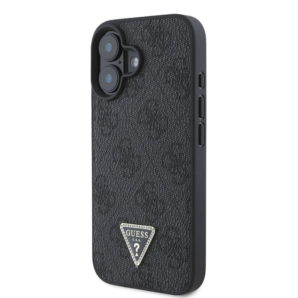 Apple iPhone 16 Kılıf Guess Orjinal Lisanslı M-safe Şarj Özellikli PU Deri 4G Desenli Taşlı Üçgen Logolu Kapak - 19