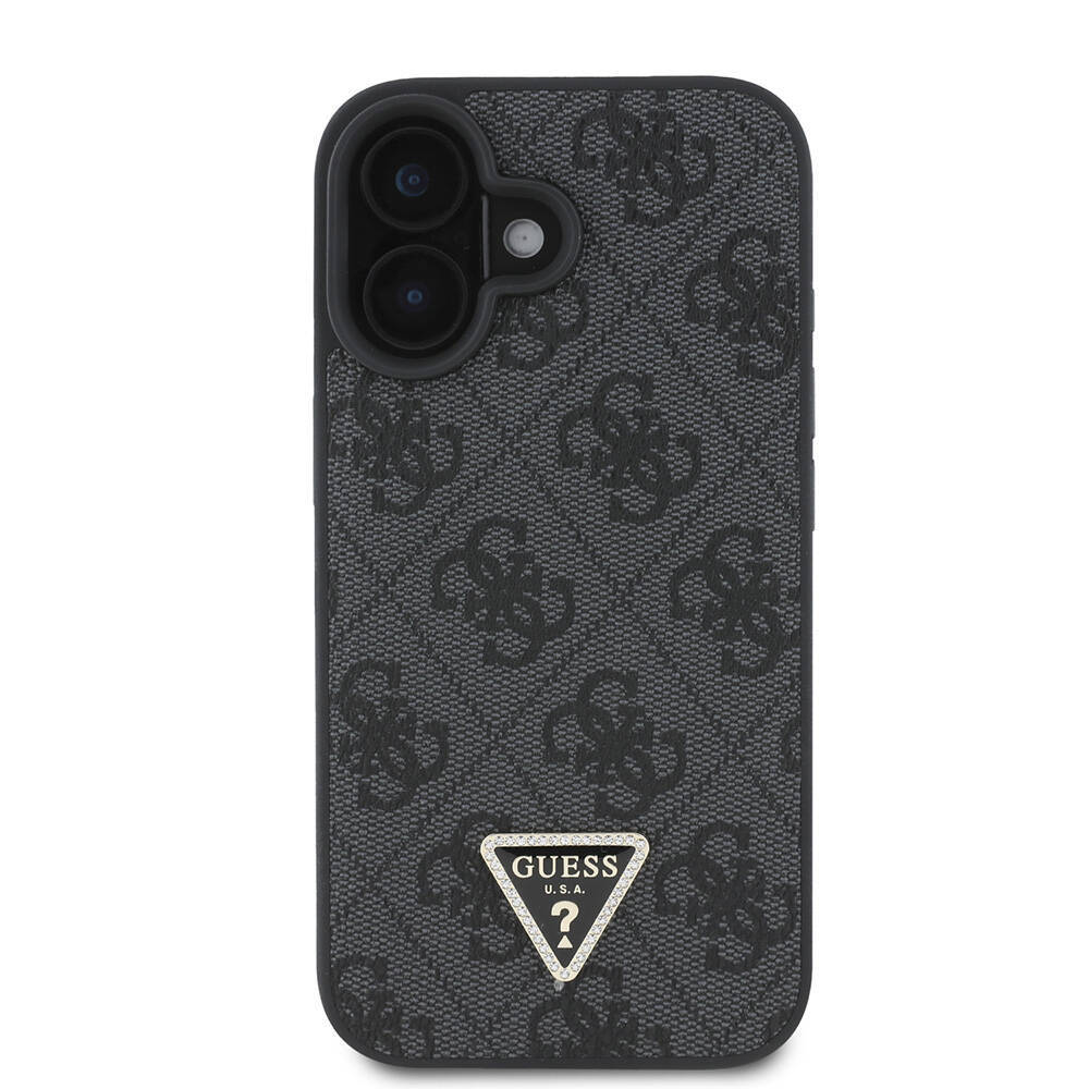 Apple iPhone 16 Kılıf Guess Orjinal Lisanslı M-safe Şarj Özellikli PU Deri 4G Desenli Taşlı Üçgen Logolu Kapak - 20