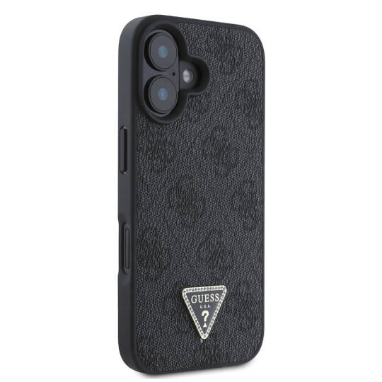 Apple iPhone 16 Kılıf Guess Orjinal Lisanslı M-safe Şarj Özellikli PU Deri 4G Desenli Taşlı Üçgen Logolu Kapak - 21