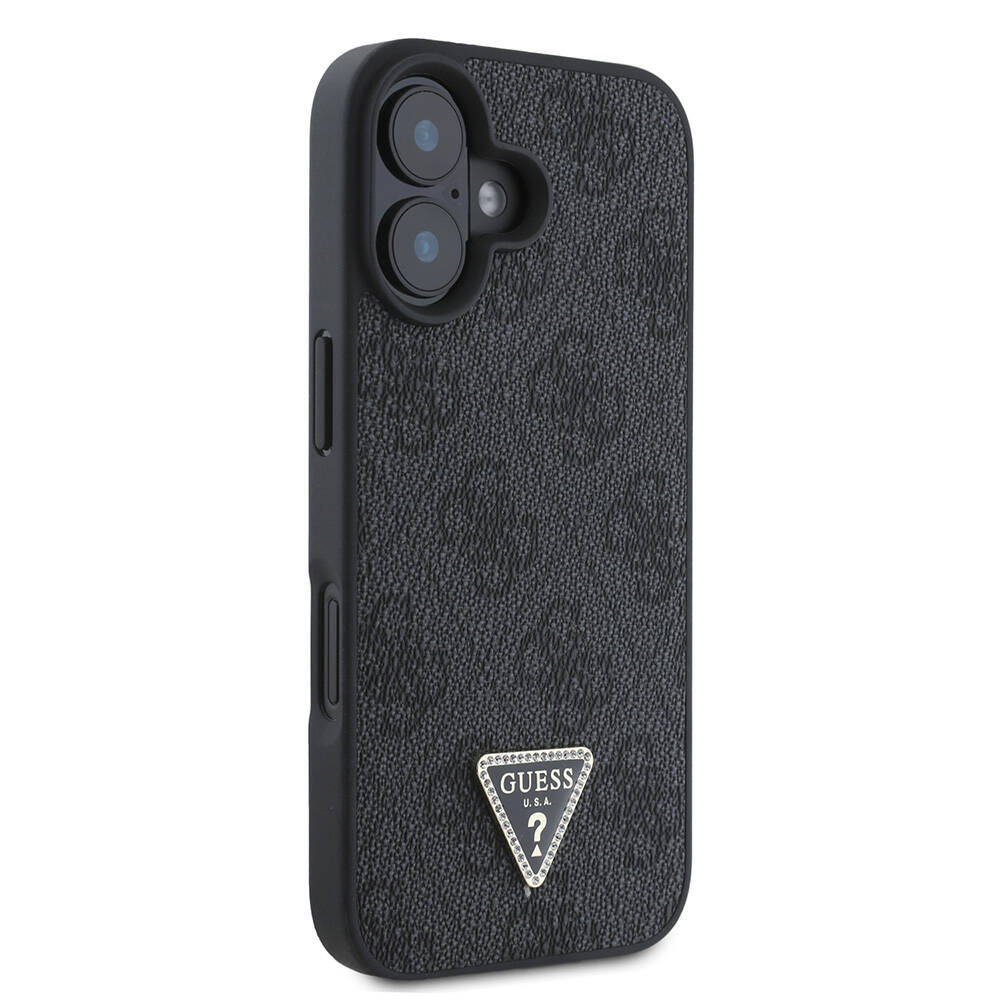 Apple iPhone 16 Kılıf Guess Orjinal Lisanslı M-safe Şarj Özellikli PU Deri 4G Desenli Taşlı Üçgen Logolu Kapak - 21