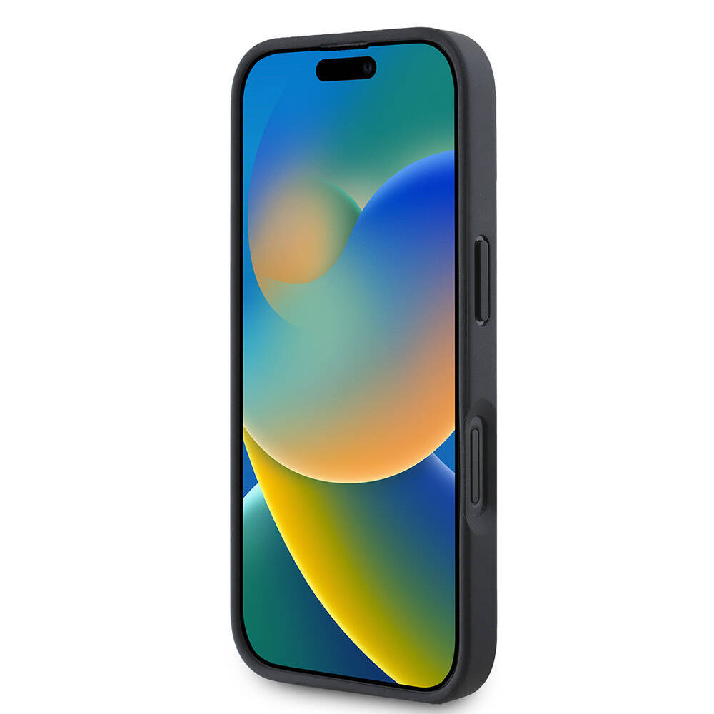 Apple iPhone 16 Kılıf Guess Orjinal Lisanslı M-safe Şarj Özellikli PU Deri 4G Desenli Taşlı Üçgen Logolu Kapak - 22