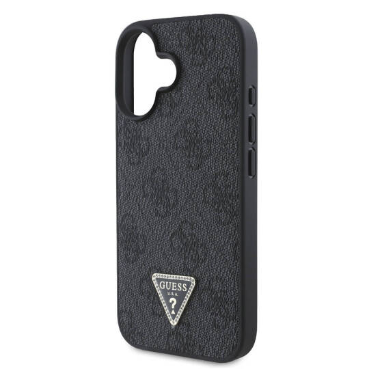 Apple iPhone 16 Kılıf Guess Orjinal Lisanslı M-safe Şarj Özellikli PU Deri 4G Desenli Taşlı Üçgen Logolu Kapak - 23