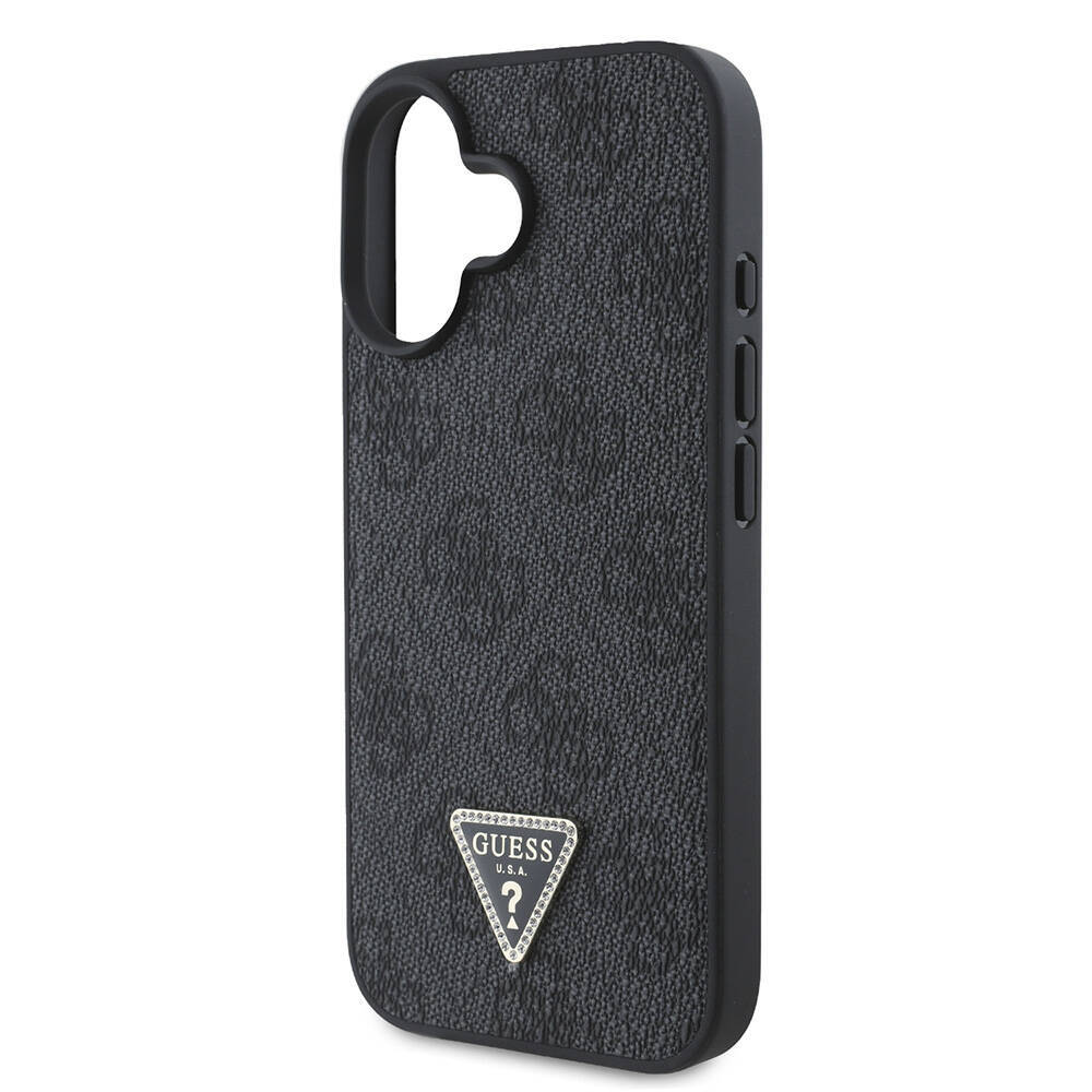 Apple iPhone 16 Kılıf Guess Orjinal Lisanslı M-safe Şarj Özellikli PU Deri 4G Desenli Taşlı Üçgen Logolu Kapak - 23