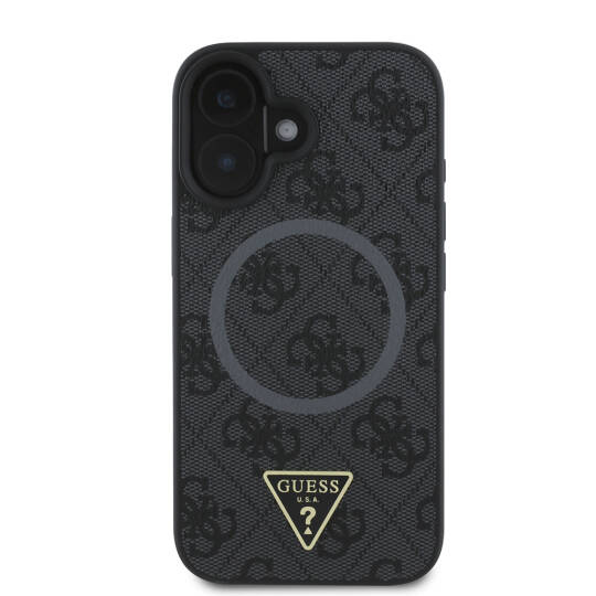 Apple iPhone 16 Kılıf Guess Orjinal Lisanslı M-safe Şarj Özellikli PU Üçgen Logo 4G Desenli Kapak - 3