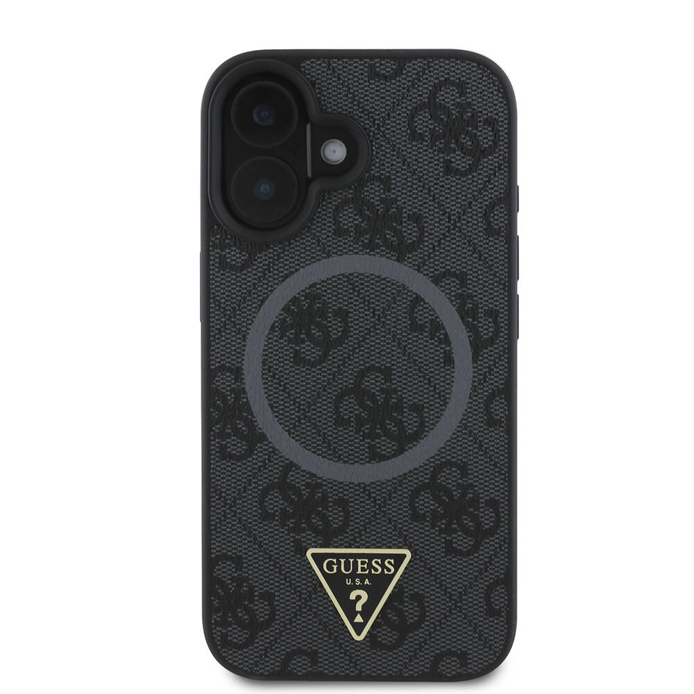 Apple iPhone 16 Kılıf Guess Orjinal Lisanslı M-safe Şarj Özellikli PU Üçgen Logo 4G Desenli Kapak - 3