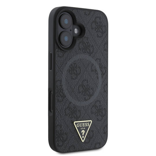Apple iPhone 16 Kılıf Guess Orjinal Lisanslı M-safe Şarj Özellikli PU Üçgen Logo 4G Desenli Kapak - 4