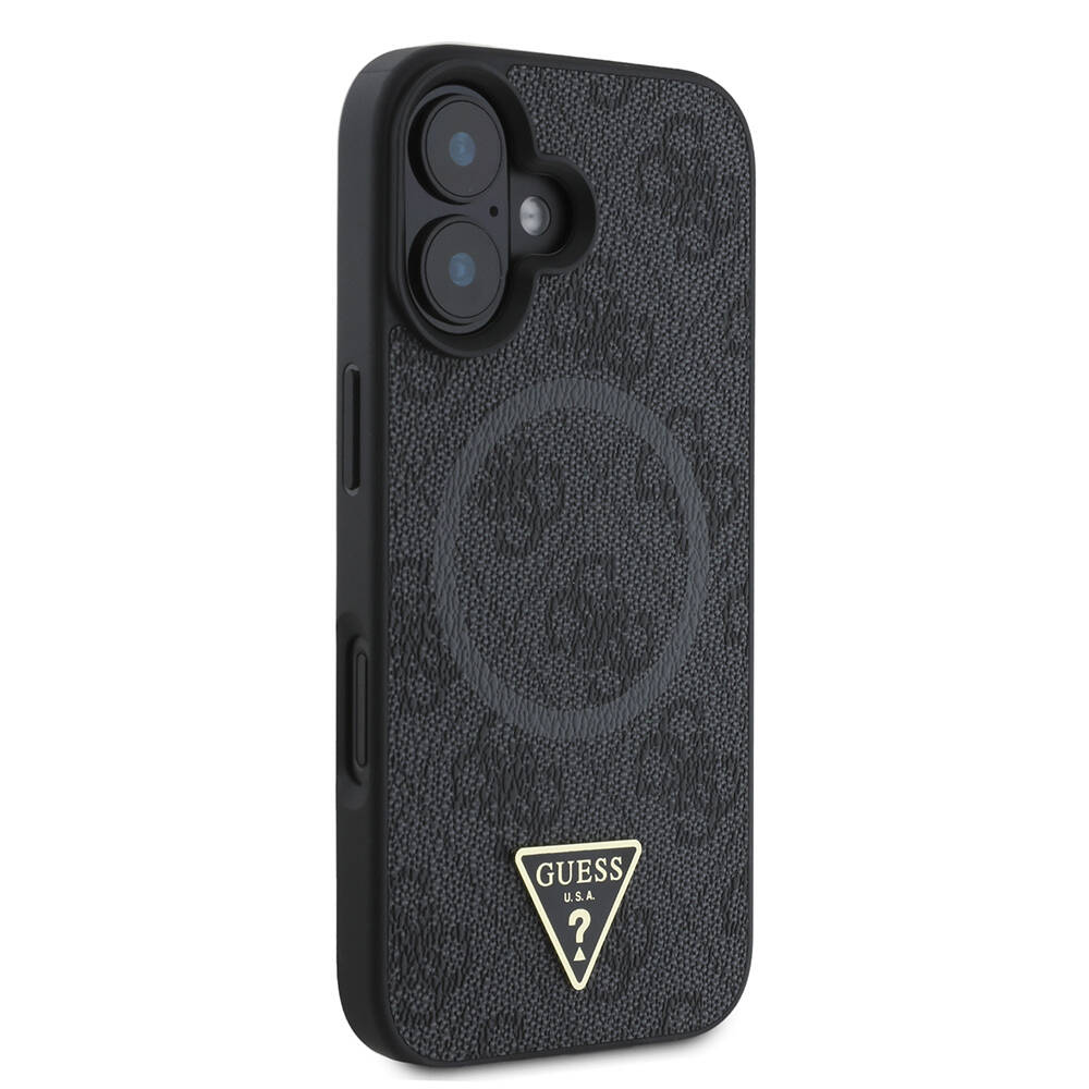 Apple iPhone 16 Kılıf Guess Orjinal Lisanslı M-safe Şarj Özellikli PU Üçgen Logo 4G Desenli Kapak - 4