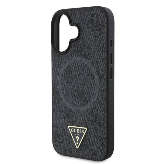 Apple iPhone 16 Kılıf Guess Orjinal Lisanslı M-safe Şarj Özellikli PU Üçgen Logo 4G Desenli Kapak - 6