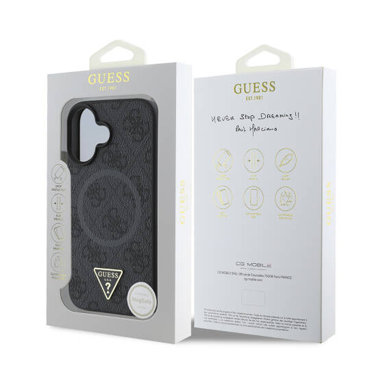 Apple iPhone 16 Kılıf Guess Orjinal Lisanslı M-safe Şarj Özellikli PU Üçgen Logo 4G Desenli Kapak - 8