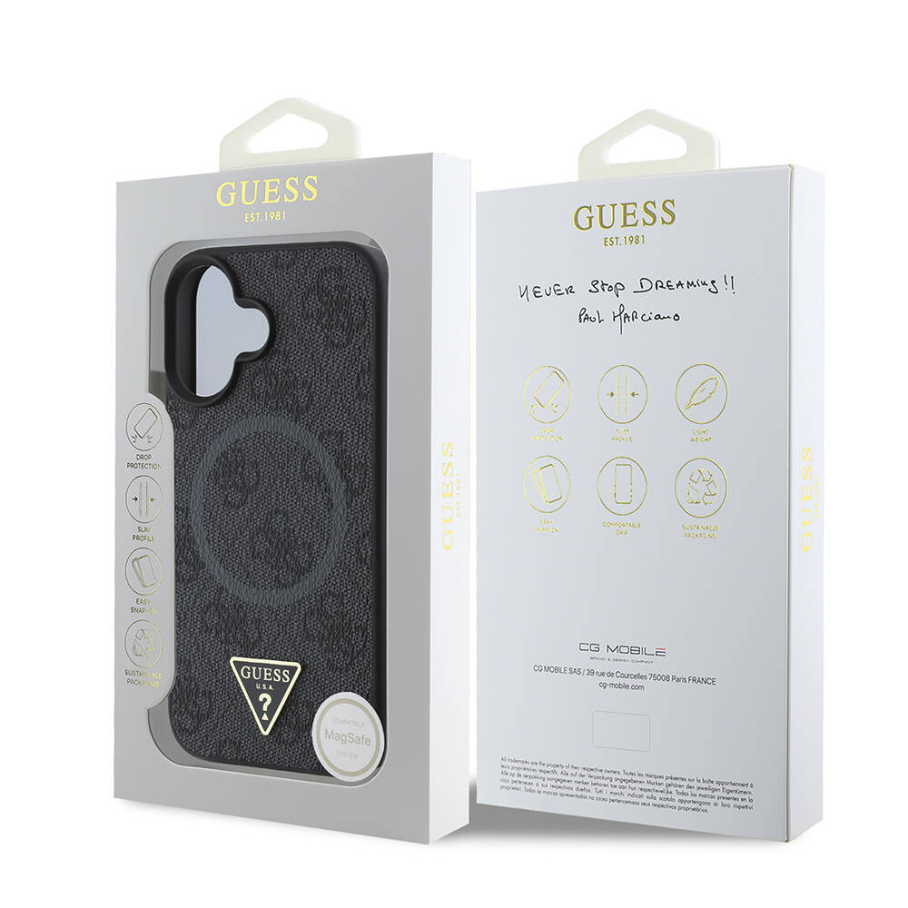 Apple iPhone 16 Kılıf Guess Orjinal Lisanslı M-safe Şarj Özellikli PU Üçgen Logo 4G Desenli Kapak - 8