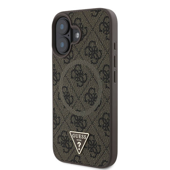 Apple iPhone 16 Kılıf Guess Orjinal Lisanslı M-safe Şarj Özellikli PU Üçgen Logo 4G Desenli Kapak - 9