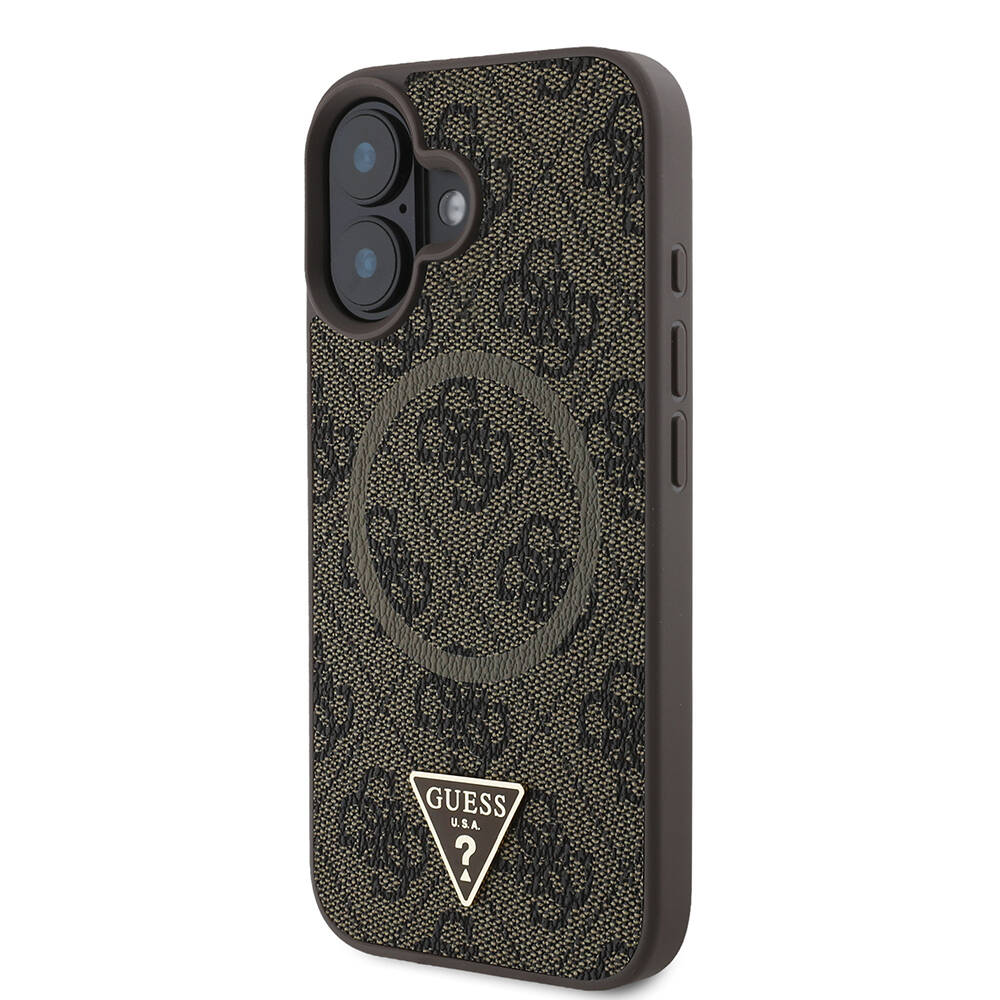 Apple iPhone 16 Kılıf Guess Orjinal Lisanslı M-safe Şarj Özellikli PU Üçgen Logo 4G Desenli Kapak - 9