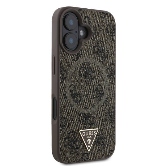 Apple iPhone 16 Kılıf Guess Orjinal Lisanslı M-safe Şarj Özellikli PU Üçgen Logo 4G Desenli Kapak - 11
