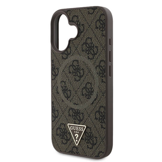 Apple iPhone 16 Kılıf Guess Orjinal Lisanslı M-safe Şarj Özellikli PU Üçgen Logo 4G Desenli Kapak - 13