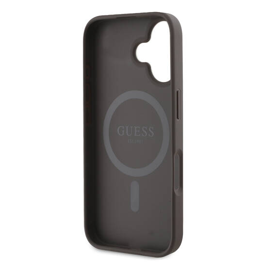 Apple iPhone 16 Kılıf Guess Orjinal Lisanslı M-safe Şarj Özellikli PU Üçgen Logo 4G Desenli Kapak - 14