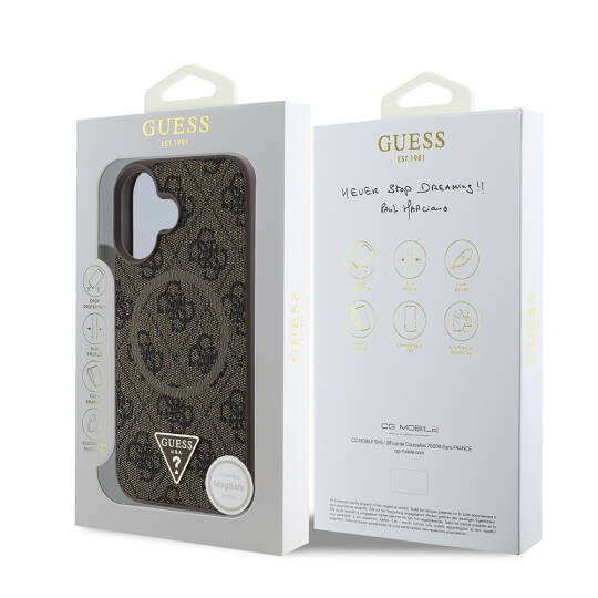 Apple iPhone 16 Kılıf Guess Orjinal Lisanslı M-safe Şarj Özellikli PU Üçgen Logo 4G Desenli Kapak - 15