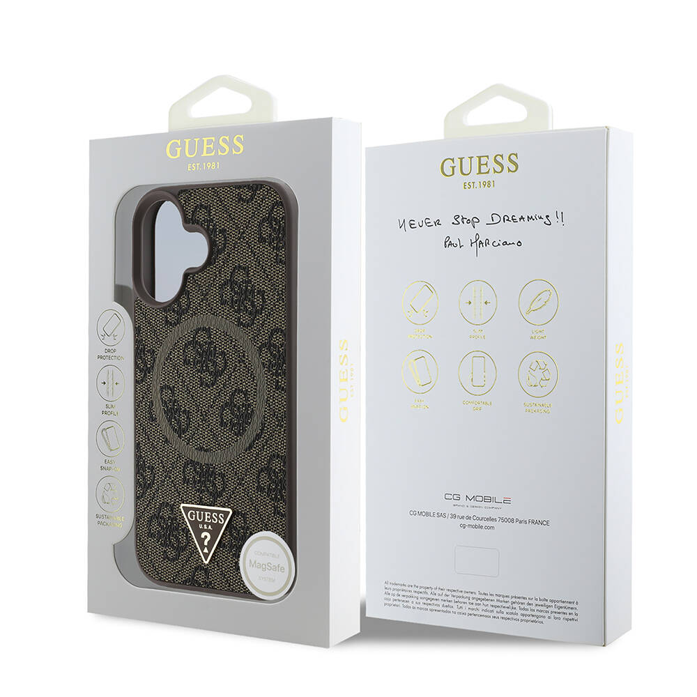 Apple iPhone 16 Kılıf Guess Orjinal Lisanslı M-safe Şarj Özellikli PU Üçgen Logo 4G Desenli Kapak - 15