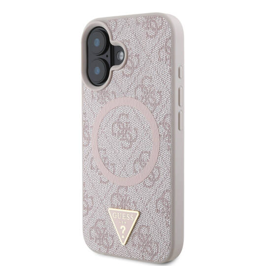 Apple iPhone 16 Kılıf Guess Orjinal Lisanslı M-safe Şarj Özellikli PU Üçgen Logo 4G Desenli Kapak - 16