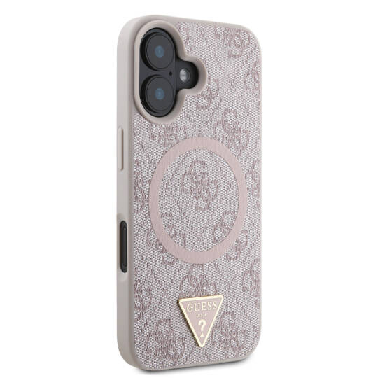 Apple iPhone 16 Kılıf Guess Orjinal Lisanslı M-safe Şarj Özellikli PU Üçgen Logo 4G Desenli Kapak - 18