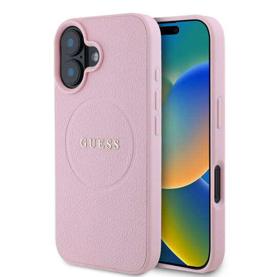 Apple iPhone 16 Kılıf Guess Orjinal Lisanslı M-safe Şarj Özellikli Yazı Logolu Grained Kapak - 21