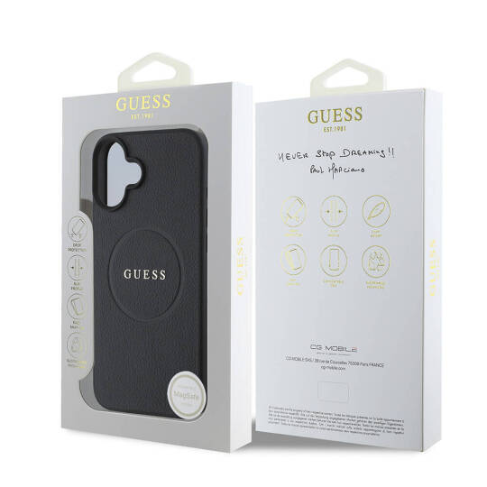 Apple iPhone 16 Kılıf Guess Orjinal Lisanslı M-safe Şarj Özellikli Yazı Logolu Grained Kapak - 6
