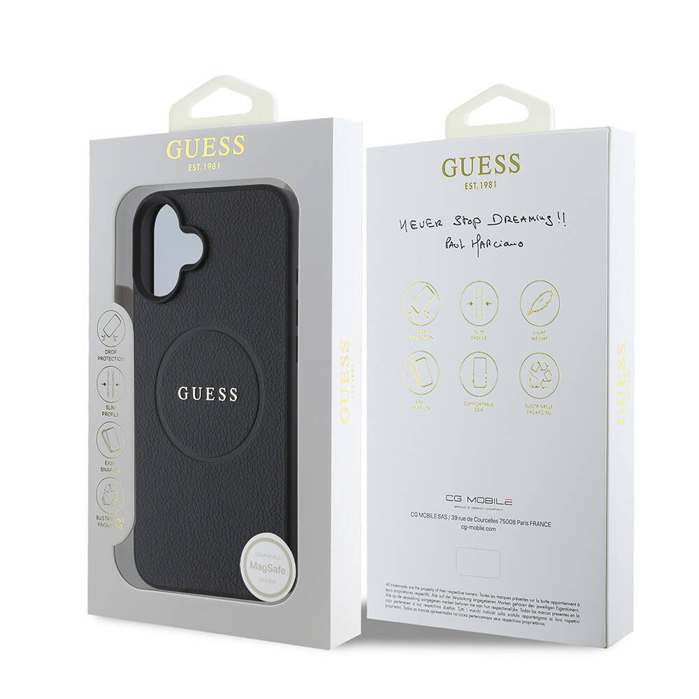 Apple iPhone 16 Kılıf Guess Orjinal Lisanslı M-safe Şarj Özellikli Yazı Logolu Grained Kapak - 6