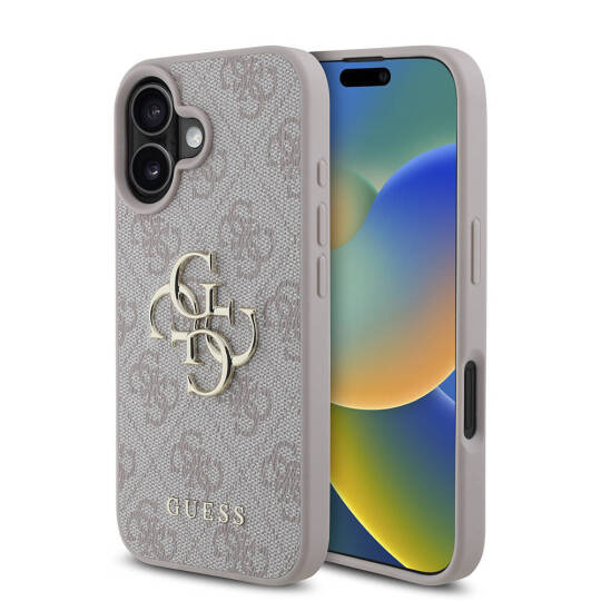 Apple iPhone 16 Kılıf Guess Orjinal Lisanslı PU Deri 4G Desenli Metal Büyük 4G ve Yazı Logolu Kapak - 4