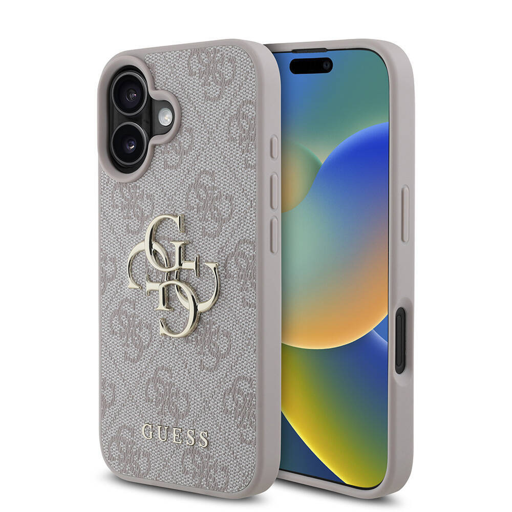 Apple iPhone 16 Kılıf Guess Orjinal Lisanslı PU Deri 4G Desenli Metal Büyük 4G ve Yazı Logolu Kapak - 4