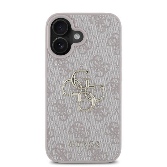 Apple iPhone 16 Kılıf Guess Orjinal Lisanslı PU Deri 4G Desenli Metal Büyük 4G ve Yazı Logolu Kapak - 6