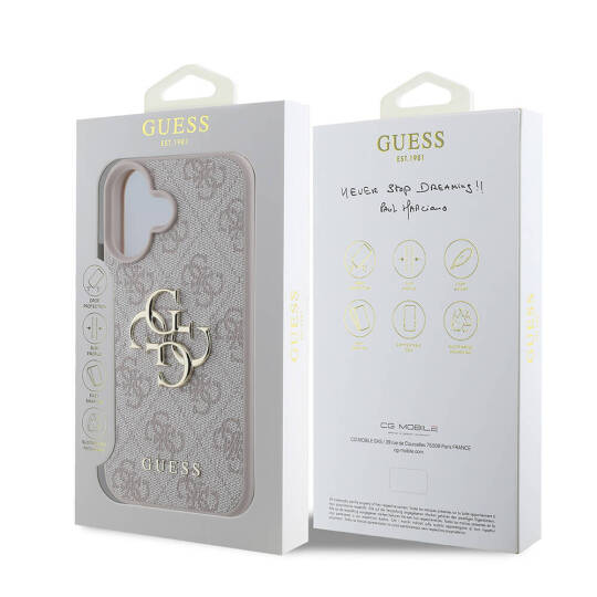 Apple iPhone 16 Kılıf Guess Orjinal Lisanslı PU Deri 4G Desenli Metal Büyük 4G ve Yazı Logolu Kapak - 11