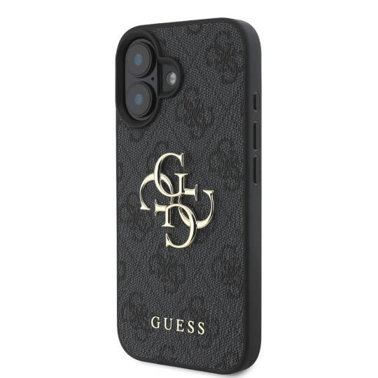 Apple iPhone 16 Kılıf Guess Orjinal Lisanslı PU Deri 4G Desenli Metal Büyük 4G ve Yazı Logolu Kapak - 13