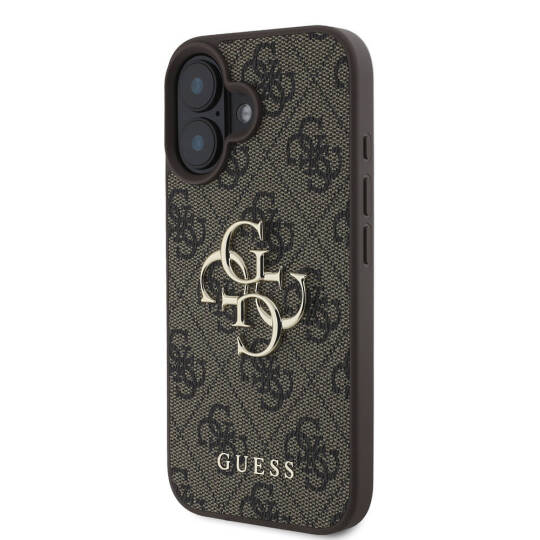 Apple iPhone 16 Kılıf Guess Orjinal Lisanslı PU Deri 4G Desenli Metal Büyük 4G ve Yazı Logolu Kapak - 20