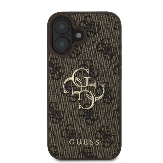 Apple iPhone 16 Kılıf Guess Orjinal Lisanslı PU Deri 4G Desenli Metal Büyük 4G ve Yazı Logolu Kapak - 21