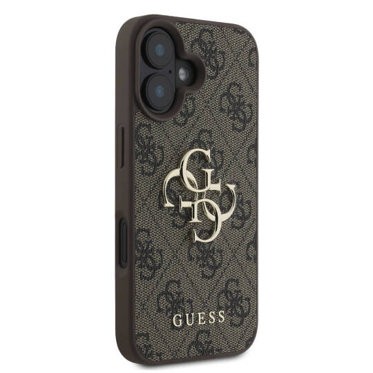 Apple iPhone 16 Kılıf Guess Orjinal Lisanslı PU Deri 4G Desenli Metal Büyük 4G ve Yazı Logolu Kapak - 22