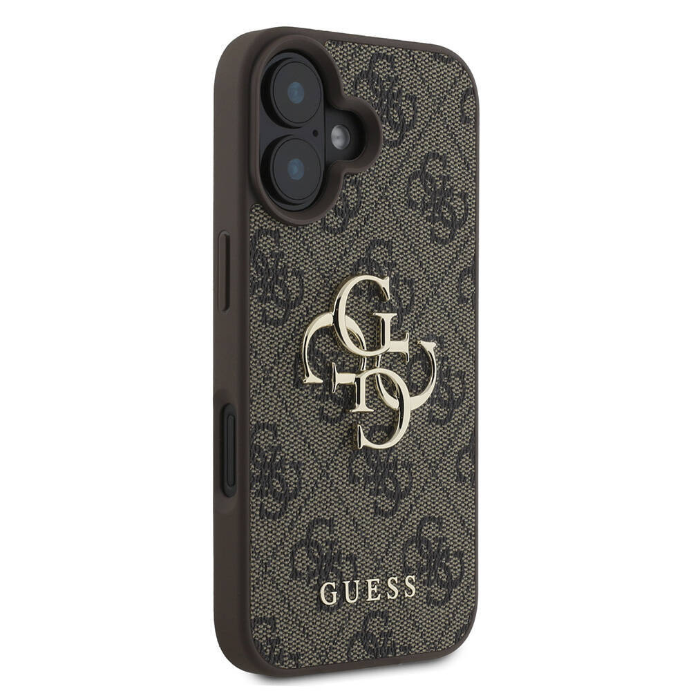 Apple iPhone 16 Kılıf Guess Orjinal Lisanslı PU Deri 4G Desenli Metal Büyük 4G ve Yazı Logolu Kapak - 22