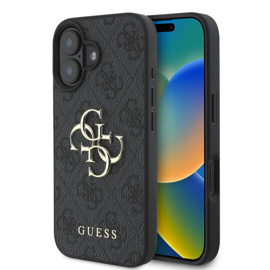 Apple iPhone 16 Kılıf Guess Orjinal Lisanslı PU Deri 4G Desenli Metal Büyük 4G ve Yazı Logolu Kapak - 3