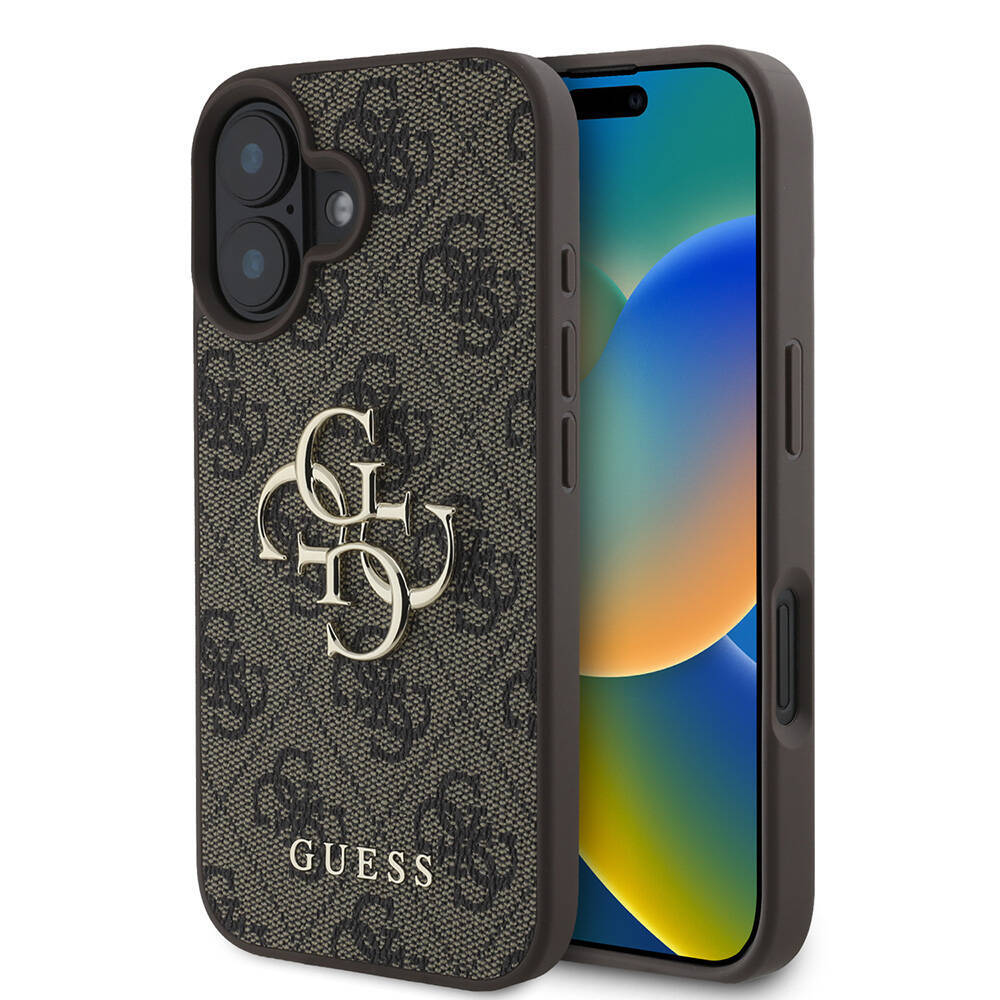 Apple iPhone 16 Kılıf Guess Orjinal Lisanslı PU Deri 4G Desenli Metal Büyük 4G ve Yazı Logolu Kapak - 1