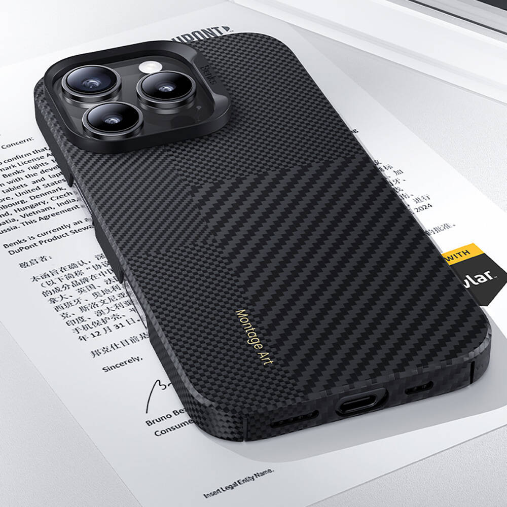 Apple iPhone 16 Kılıf M-safe Şarj Özellikli Karbon Fiber Benks Montage ArmorAir Kevlar Kapak - 10