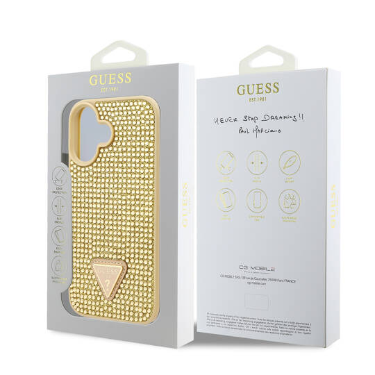 Apple iPhone 16 Plus Kılıf Guess Orjinal Lisanslı Taşlı Arka Yüzey Üçgen Logolu Kapak - 18