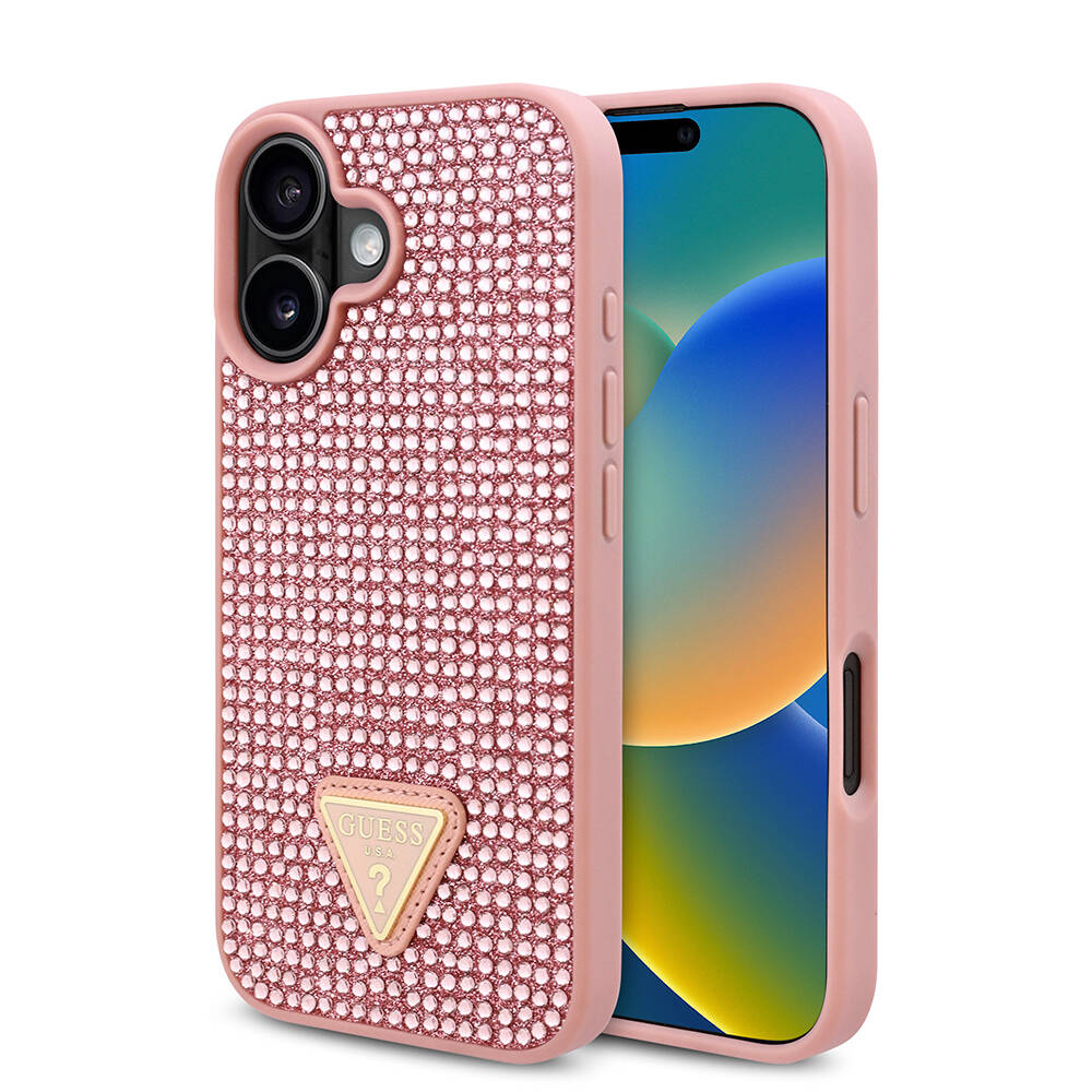 Apple iPhone 16 Plus Kılıf Guess Orjinal Lisanslı Taşlı Arka Yüzey Üçgen Logolu Kapak - 2