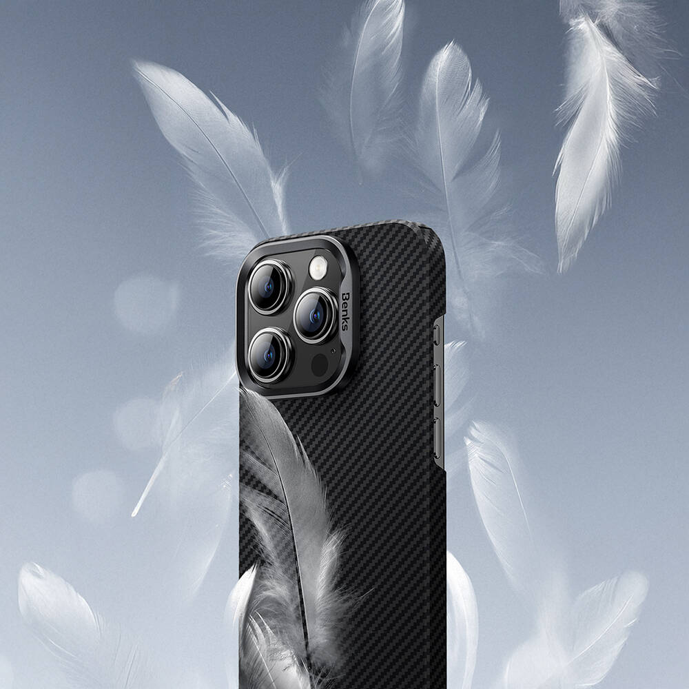 Apple iPhone 16 Pro Kılıf Benks M-safe Şarj Özellikli Metal Kamera Çerçeveli Magnetik ArmorAir 600D Kevlar Karbon Fiber Kapak - 10