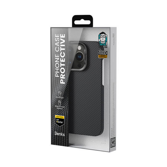 Apple iPhone 16 Pro Kılıf Benks M-safe Şarj Özellikli Metal Kamera Çerçeveli Magnetik ArmorAir 600D Kevlar Karbon Fiber Kapak - 14