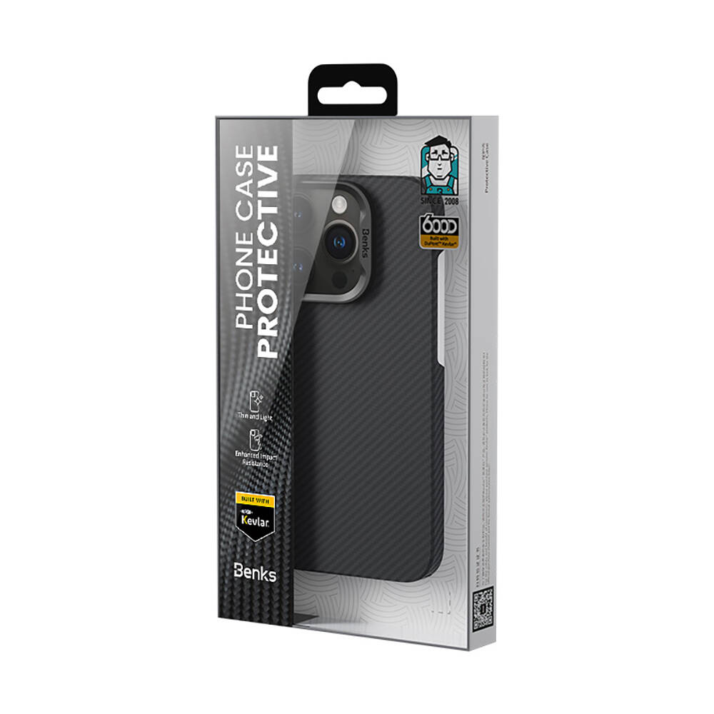 Apple iPhone 16 Pro Kılıf Benks M-safe Şarj Özellikli Metal Kamera Çerçeveli Magnetik ArmorAir 600D Kevlar Karbon Fiber Kapak - 14