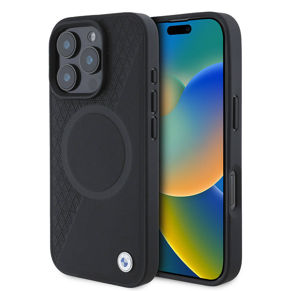 Apple iPhone 16 Pro Kılıf BMW Orjinal Lisanslı M-safe Şarj Özellikli Metal Logolu Yarım Dokulu Circle Deri Kapak - 1