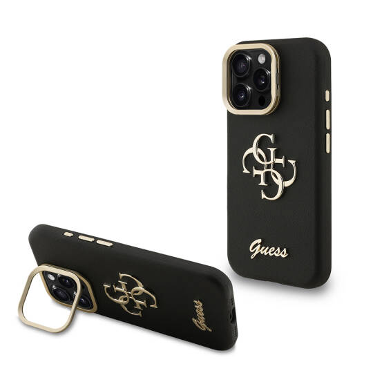 Apple iPhone 16 Pro Kılıf Guess Orjinal Lisanslı Grained Yazı Logolu Kamera Standlı Kapak - 5